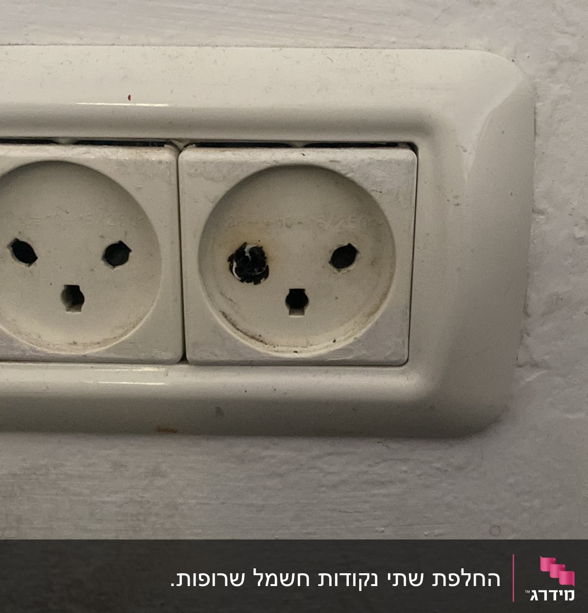 שני שקעים חשמליים בקיר לבן